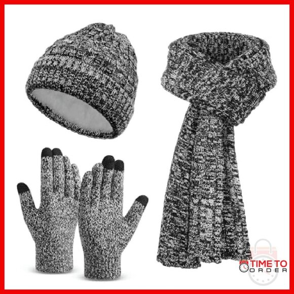 Winter Set: Beanie, Touchscreen Gloves, Long Scarf - 3-Piece Accessory Bundle